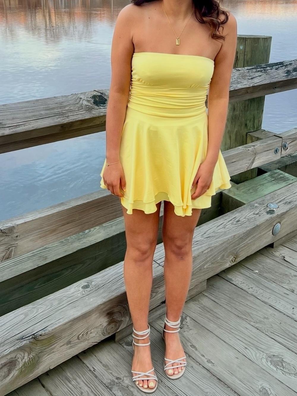 Strapless Yellow Skater Dress